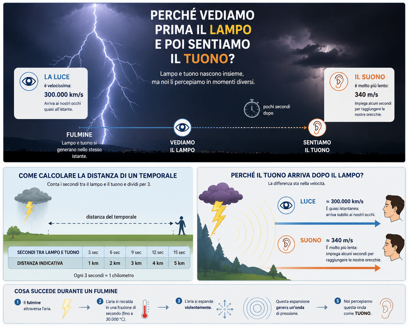 ⚡ Perché vediamo prima il lampo e poi sentiamo il tuono?