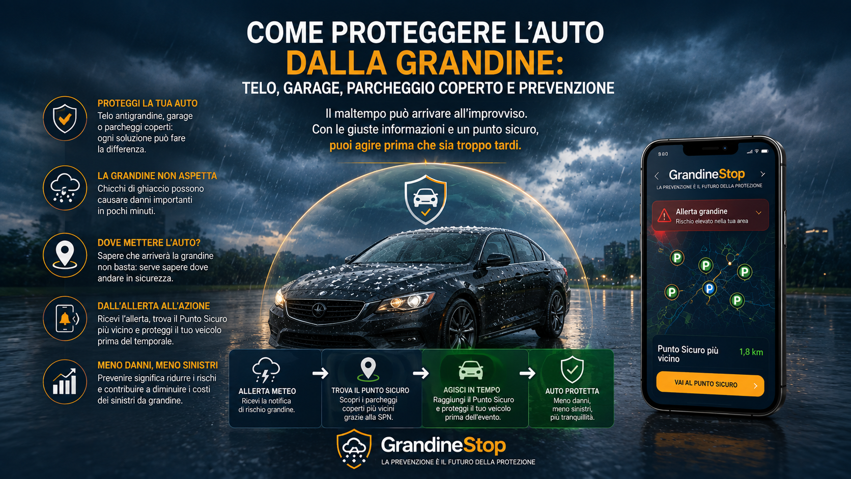Grandine dopo il caldo: come proteggere l’auto prima che inizi il temporale
