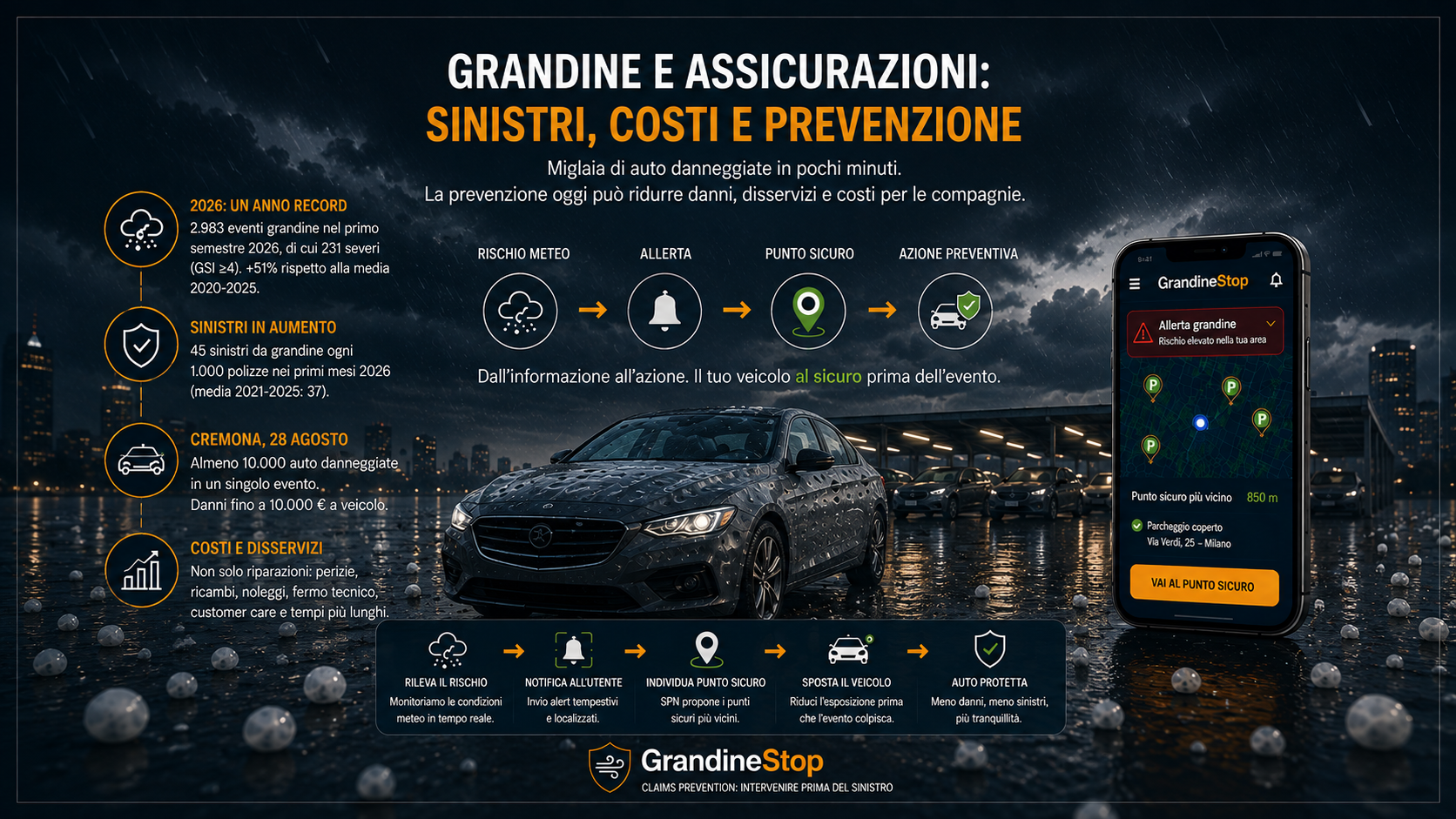 Grandine 2026: migliaia di auto danneggiate. Quanto può valere la prevenzione?