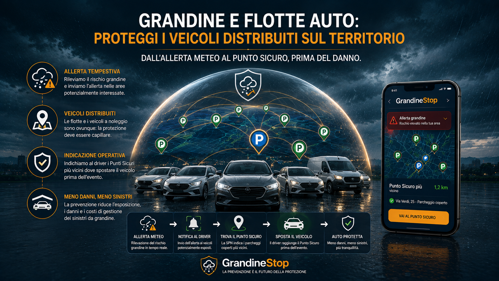 Grandine e flotte auto: come proteggere i veicoli quando sono distribuiti sul territorio