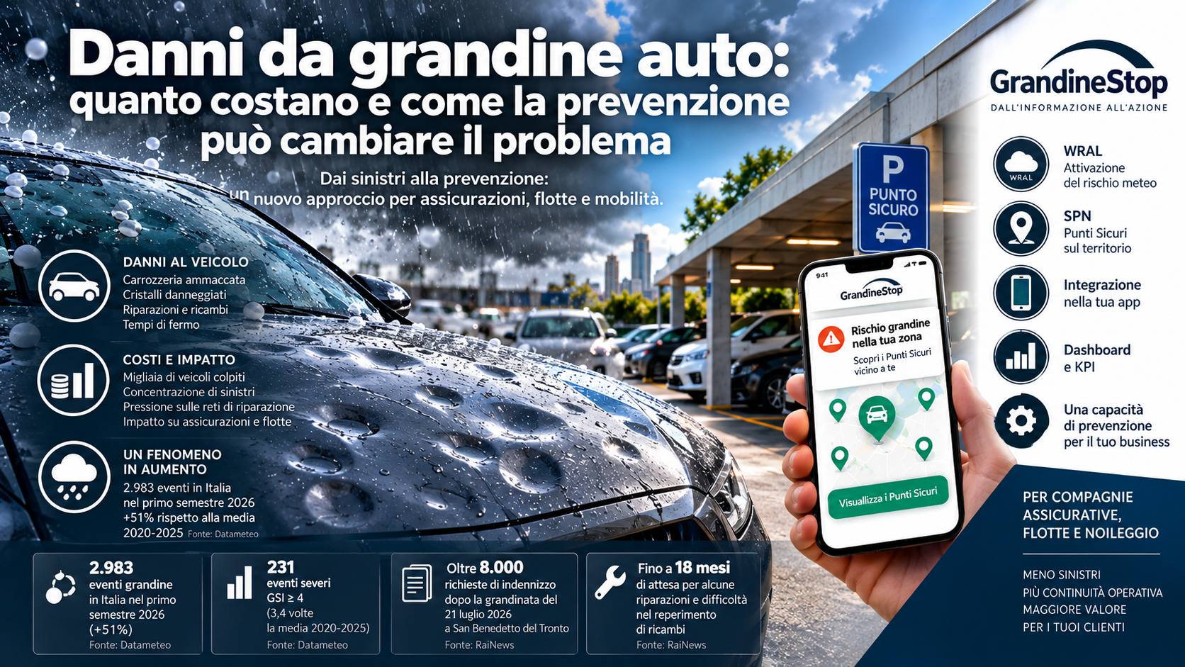 Danni grandine auto: quanto costano alle assicurazioni e perché la prevenzione cambia il problema