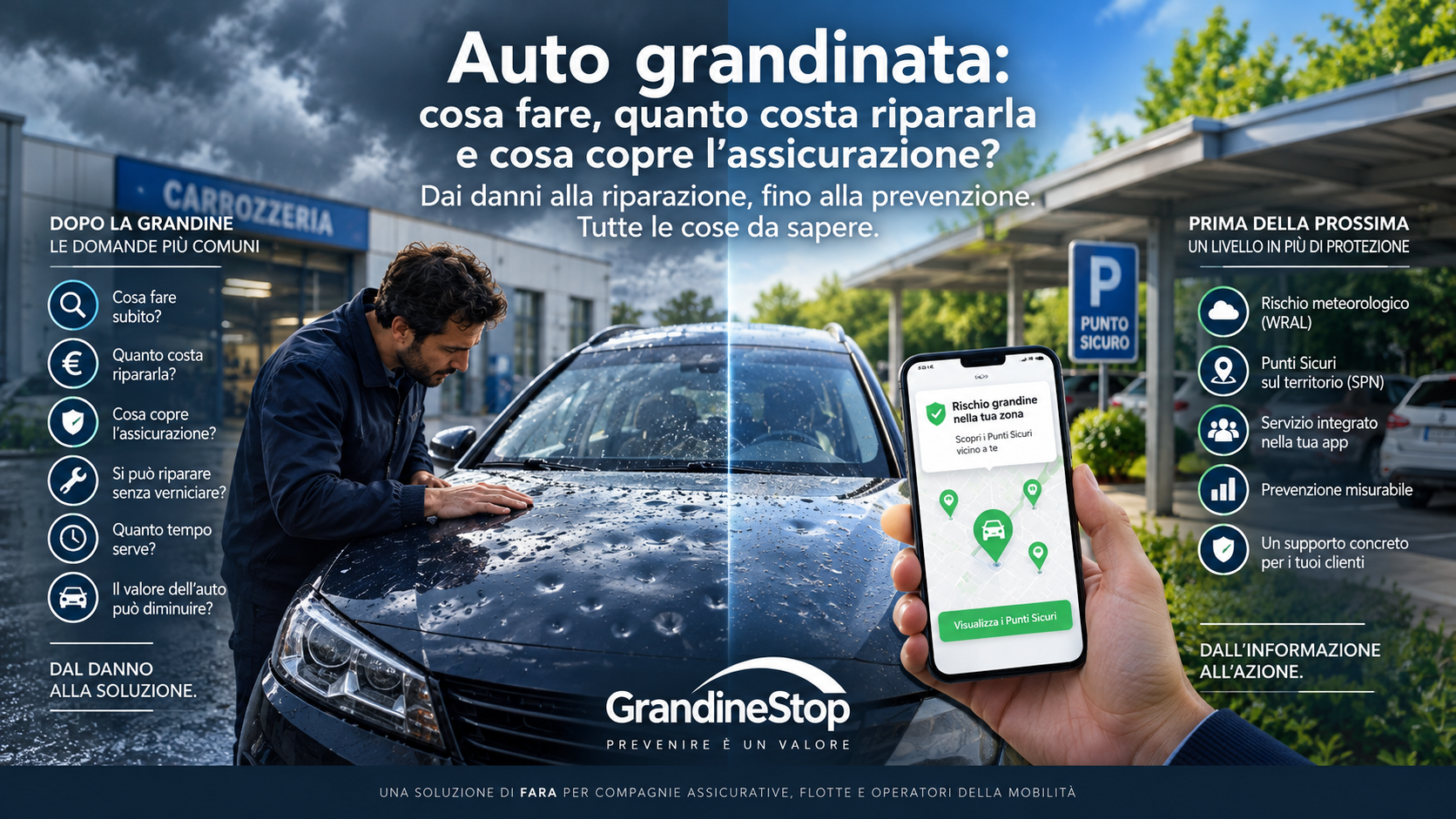 Auto grandinata: cosa fare, quanto costa ripararla e cosa copre l’assicurazione