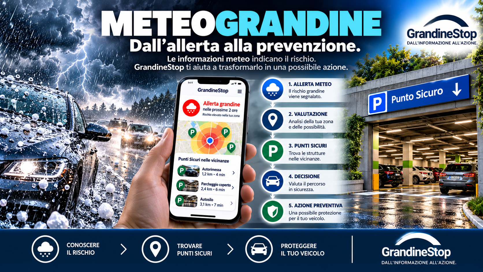 Meteograndine e prevenzione auto: dall’allerta al Punto Sicuro